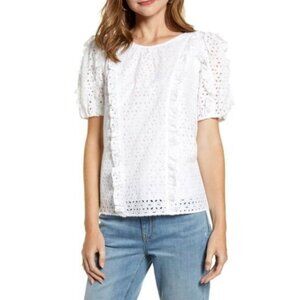 Rachel Parcell Ruffle Detail Cotton Eyelet Blouse Short Sleeve Sz S